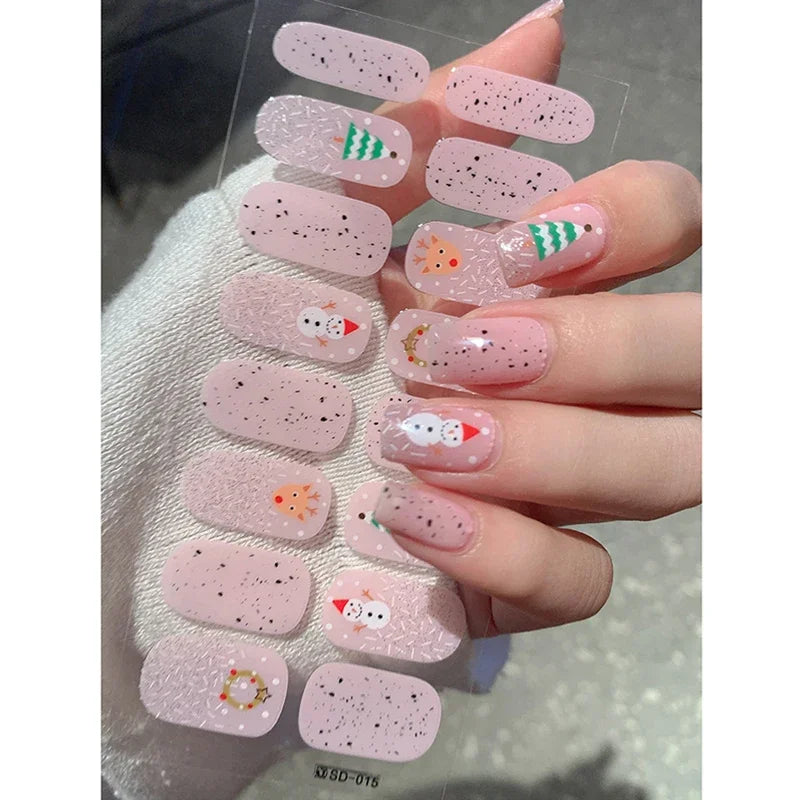 Christmas Snowflake Semi-Cured Gel Nail Wraps - Long-Lasting Holiday Nail Art Decals - 14