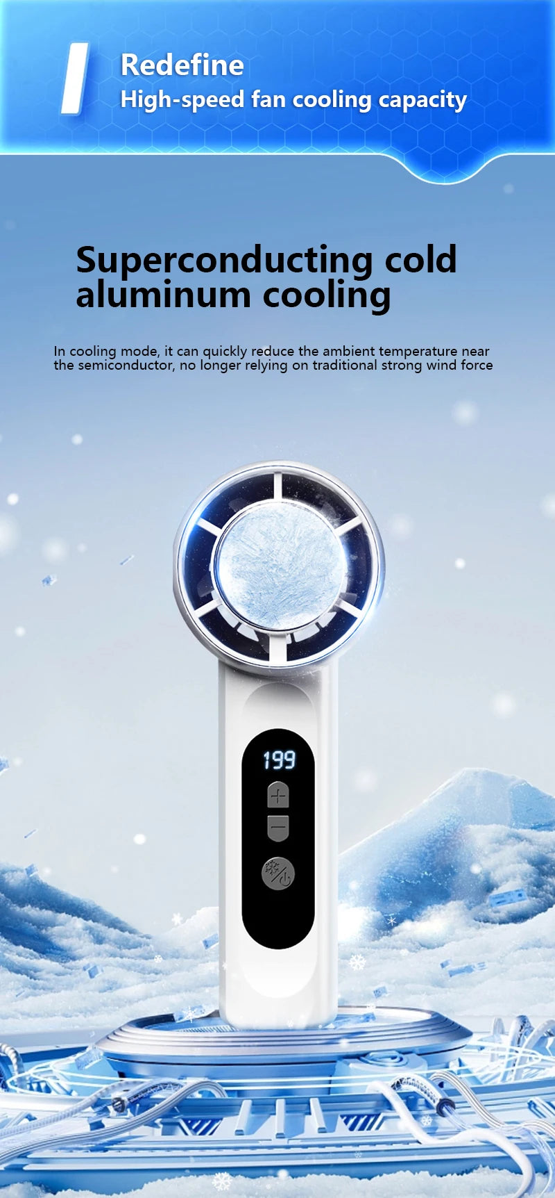 Portable Ice Cooling Handheld Turbo Fan with LED Digital Display - 10