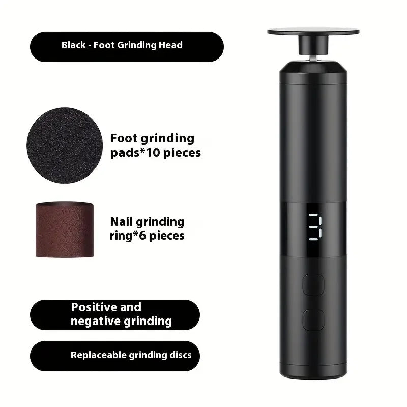 Electric Foot Callus Remover & Nail Polisher Set - 3-Speed Rechargeable Pedicure Tool - 12