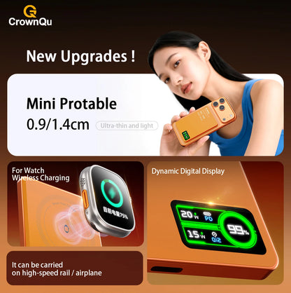 Magnetic Qi2.1 Wireless Power Bank 20W Fast Charger for iPhone & Watch