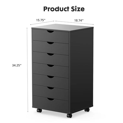 7-Drawer Rolling Storage Dresser - Mobile Wood Cabinet for Office & Bedroom