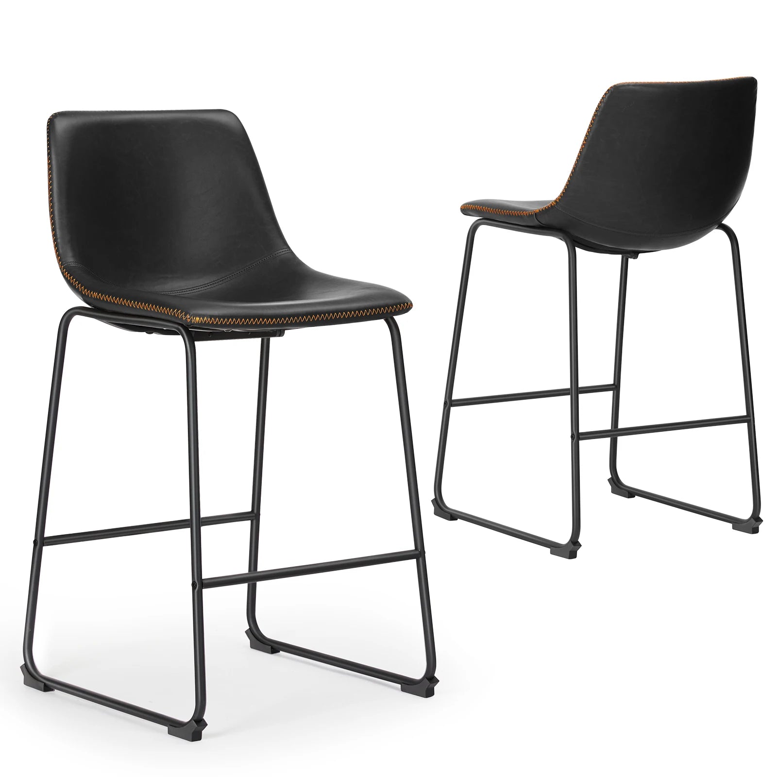 Modern Faux Leather Bar Stools - Set of 2 Counter Height Kitchen Chairs - 1