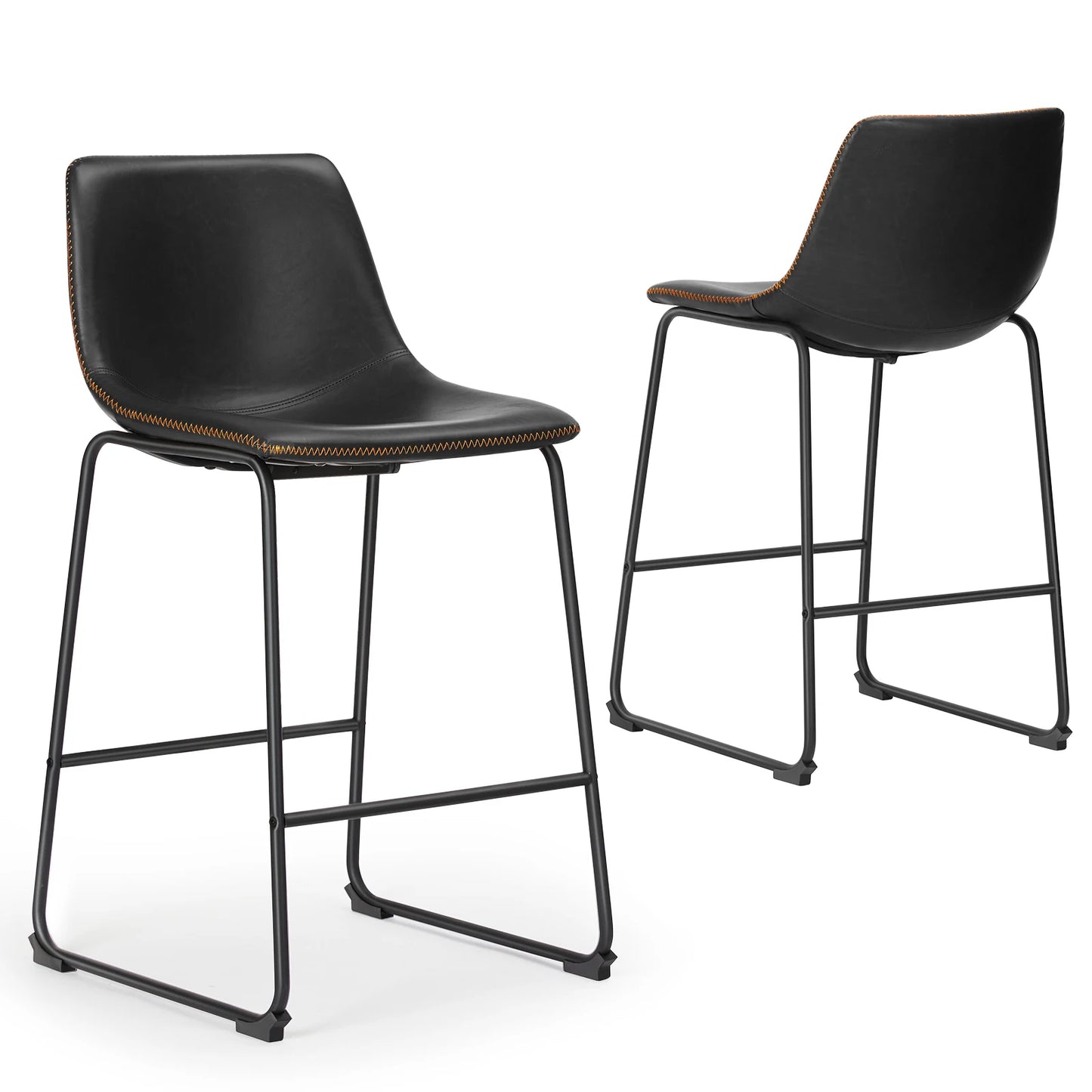 Modern Faux Leather Bar Stools - Set of 2 Counter Height Kitchen Chairs