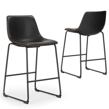 Modern Faux Leather Bar Stools - Set of 2 Counter Height Kitchen Chairs
