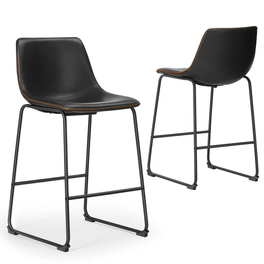 Modern Faux Leather Bar Stools - Set of 2 Counter Height Kitchen Chairs