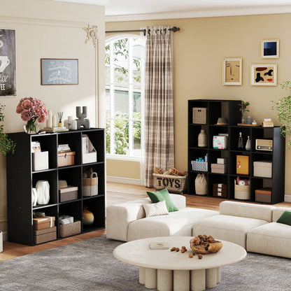 9-Cube Wooden Storage Organizer - Modern Open Bookshelf & Display Unit