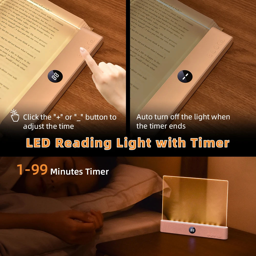 Flat Panel LED Book Reading Light - Rechargeable Eye-Caring Night Light with Timer - 3