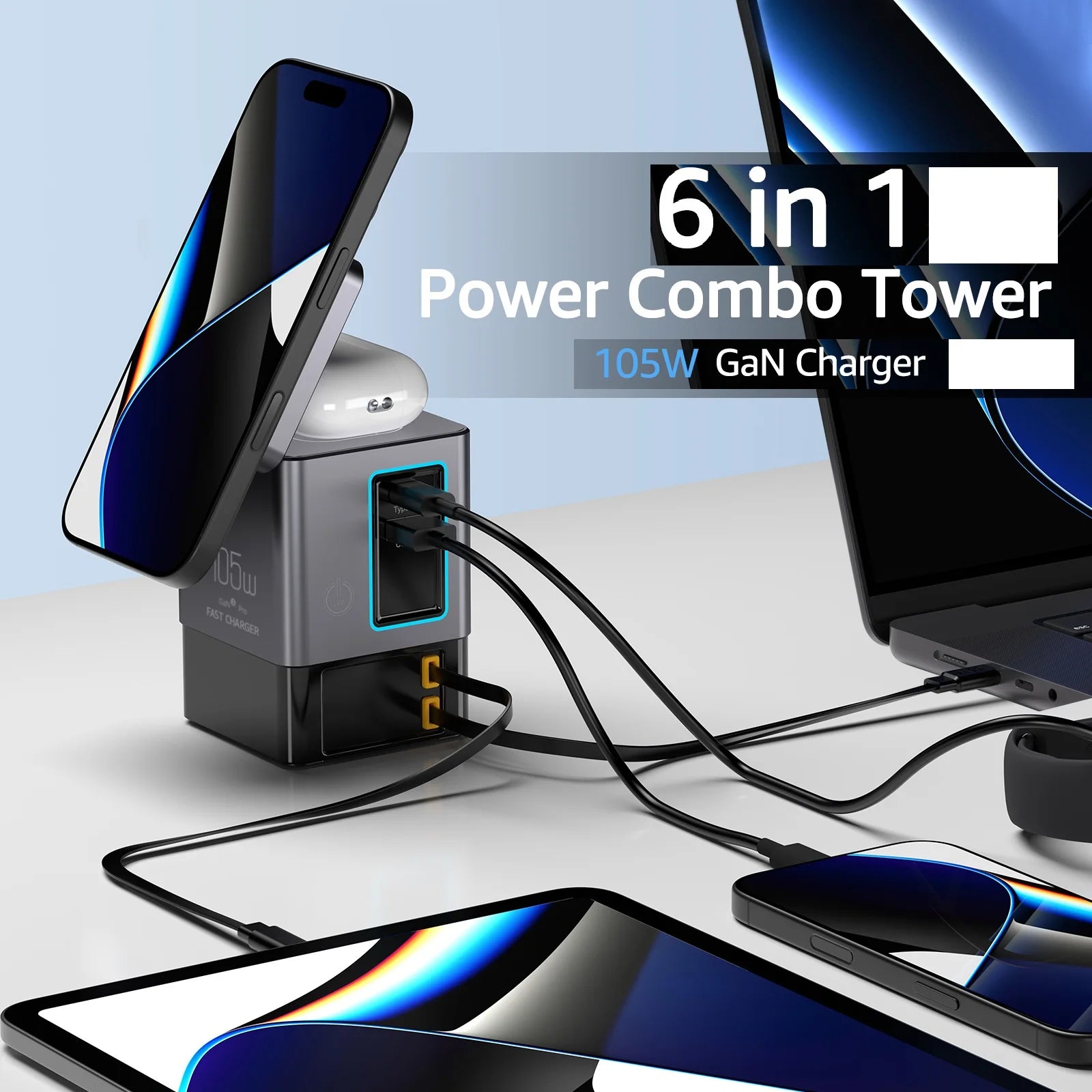 105W Multi-Device Fast Charging Station with Retractable USB-C Cables - 6