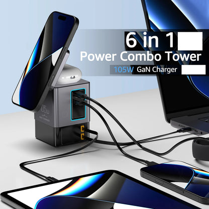 105W Multi-Device Fast Charging Station with Retractable USB-C Cables