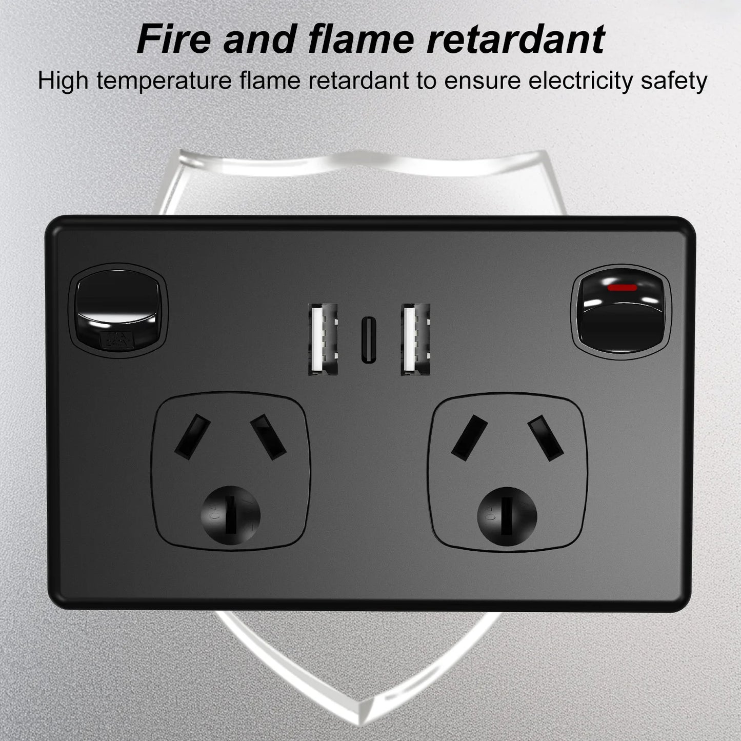 Australian Standard Dual Wall Socket with USB Ports & 2-Gang Switch