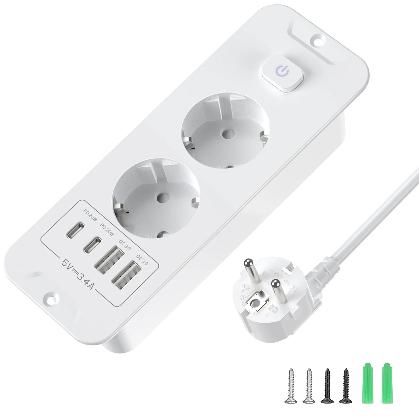 7-in-1 Ultra-Thin Desktop Power Strip with 20W USB-C Fast Charging