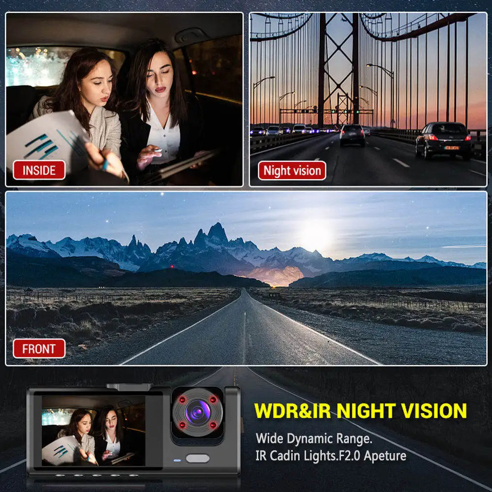 3-Lens 1080P Dash Cam with IR Night Vision, Loop Recording & G-Sensor - 4