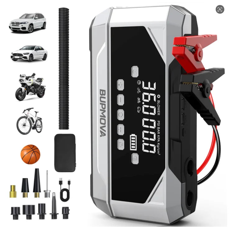 6000A Car Jump Starter with 150PSI Air Compressor & Power Bank