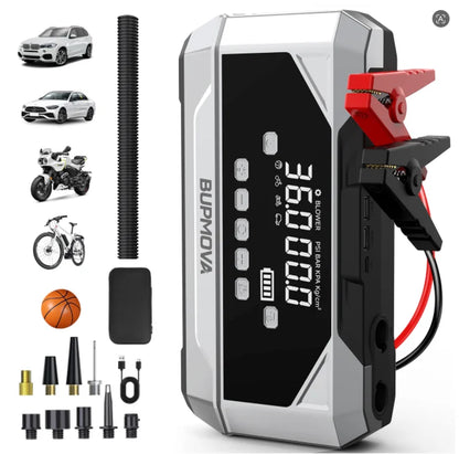Portable 1500A Car Jump Starter with 150PSI Air Compressor & Power Bank