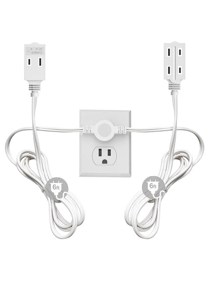 12ft Twin Extension Cord - Dual-Sided 6ft Power Splitter with Flat Plug