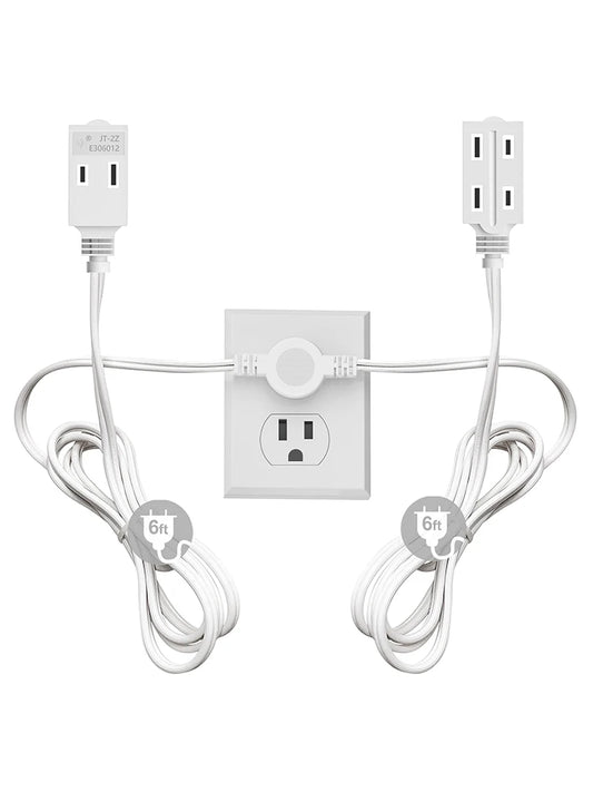 12ft Twin Extension Cord - Dual-Sided 6ft Power Splitter with Flat Plug