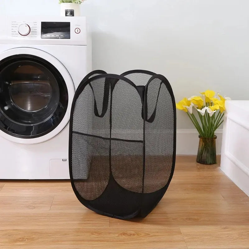 Foldable Mesh Laundry Basket - Large Pop-Up Hamper & Portable Bathroom Storage Organizer - 1
