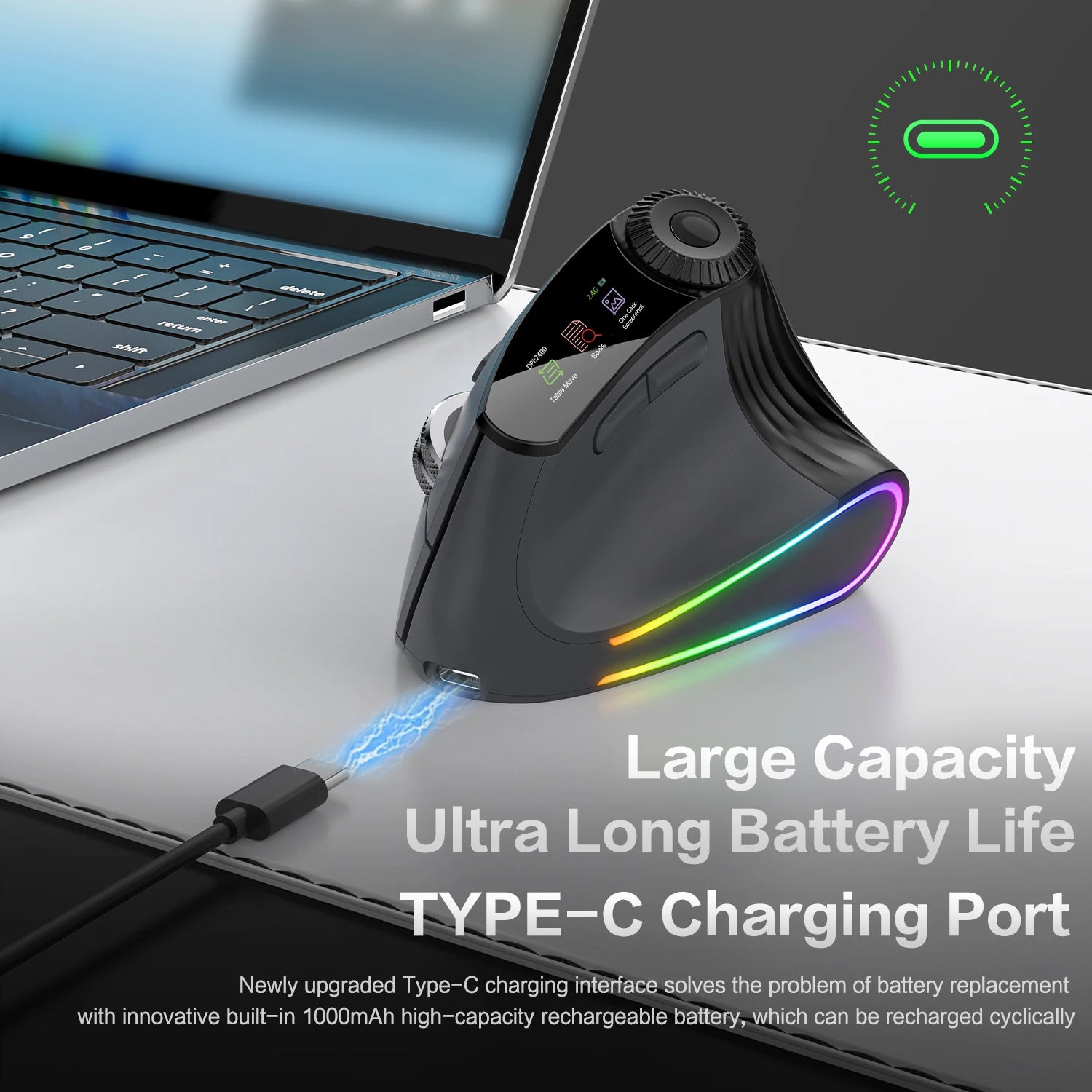 Ergonomic Wireless Vertical Mouse with RGB Backlight & Precision Knob - 4