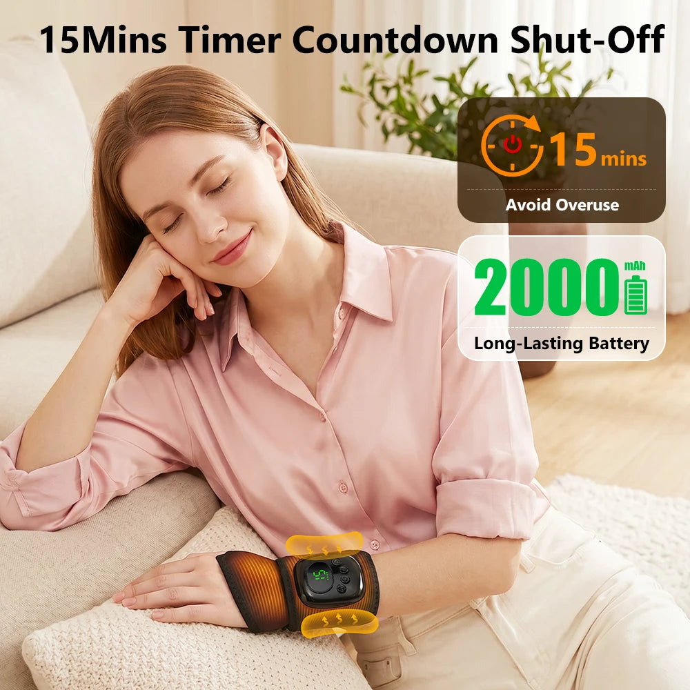 Cordless Air Compression Wrist Massager with Heat Therapy for Pain Relief - 6