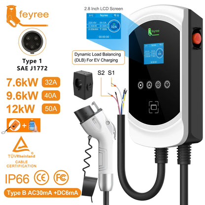 Smart EV Wallbox Charger - 12kW Type 1 Charging Station with App Control