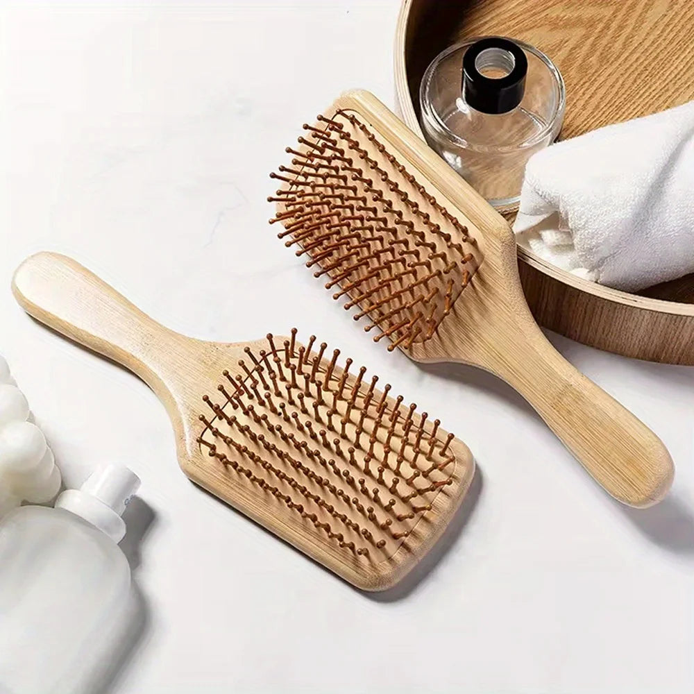 Natural Bamboo Paddle Hair Brush - Anti-Static Scalp Massage & Detangling