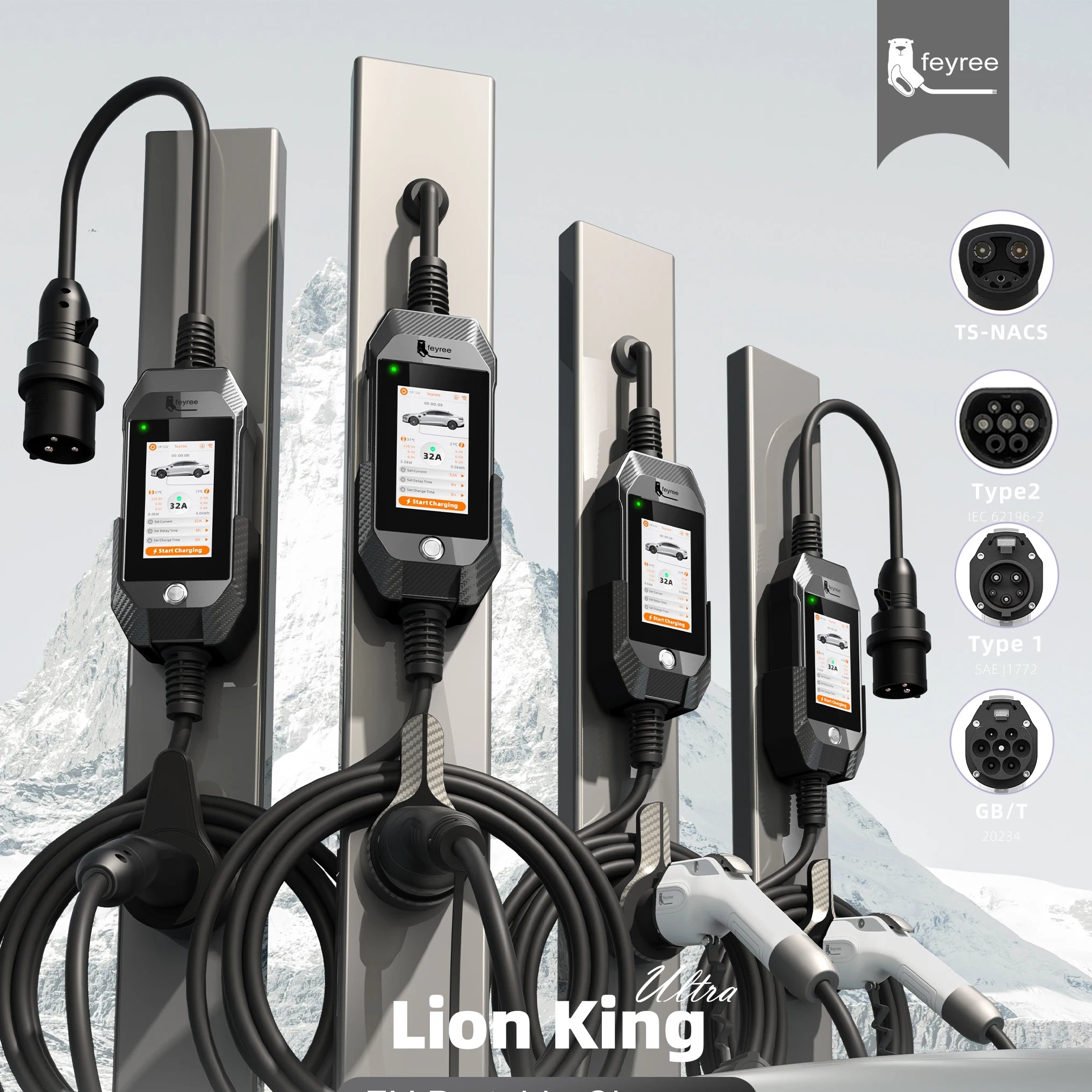 Portable 7kW EV Charger with 4.3" Touchscreen & Smart WiFi App Control - 7