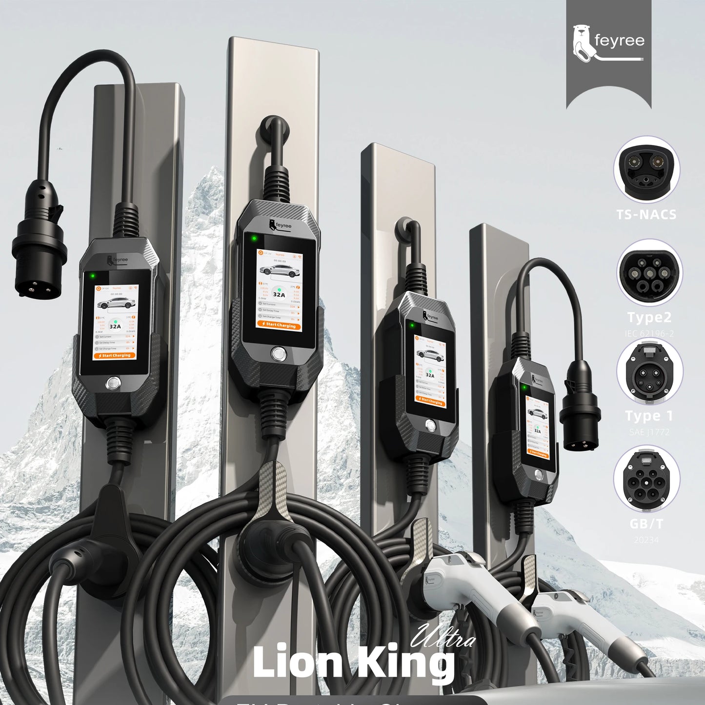 Portable 7kW EV Charger with 4.3" Touchscreen & Smart WiFi App Control