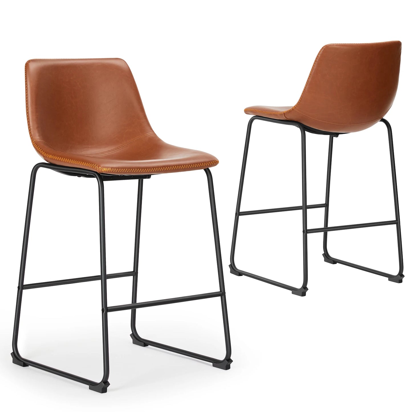 Modern Faux Leather Bar Stools - Set of 2 Counter Height Kitchen Chairs