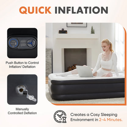Premium Queen Size Air Mattress with Built-in Electric Pump & Flocked Top