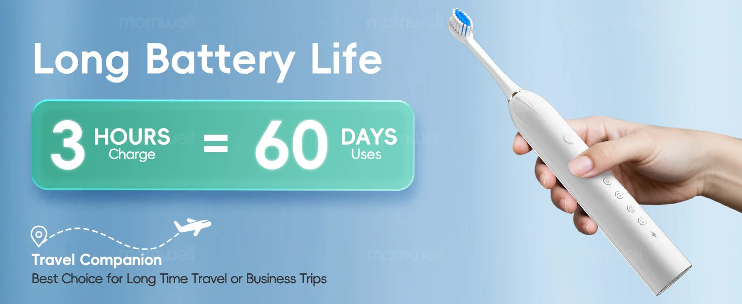 Sonic Rechargeable Electric Toothbrush with 6 Cleaning Modes & 4 Brush Heads - 12