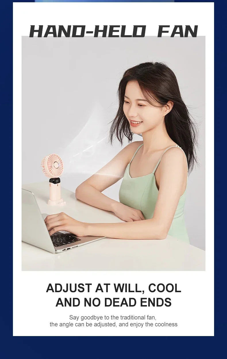 Portable 5-Speed Handheld & Neck Fan with Phone Stand & LED Display