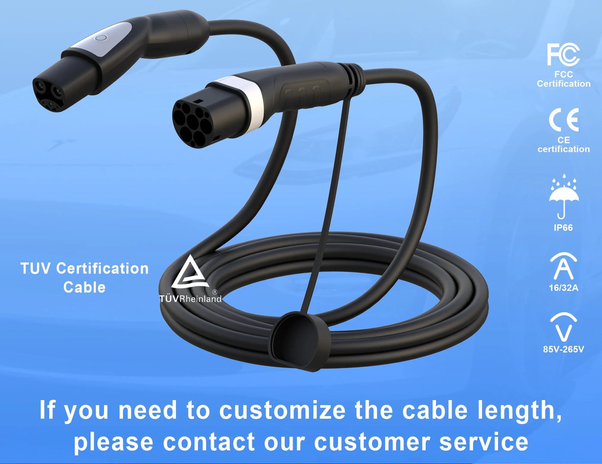7KW Type 2 to Tesla NACS EV Charging Cable 5M for Model 3 Y X S - 13