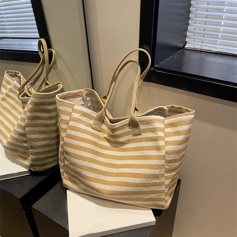 Luxury Casual Striped Canvas Tote