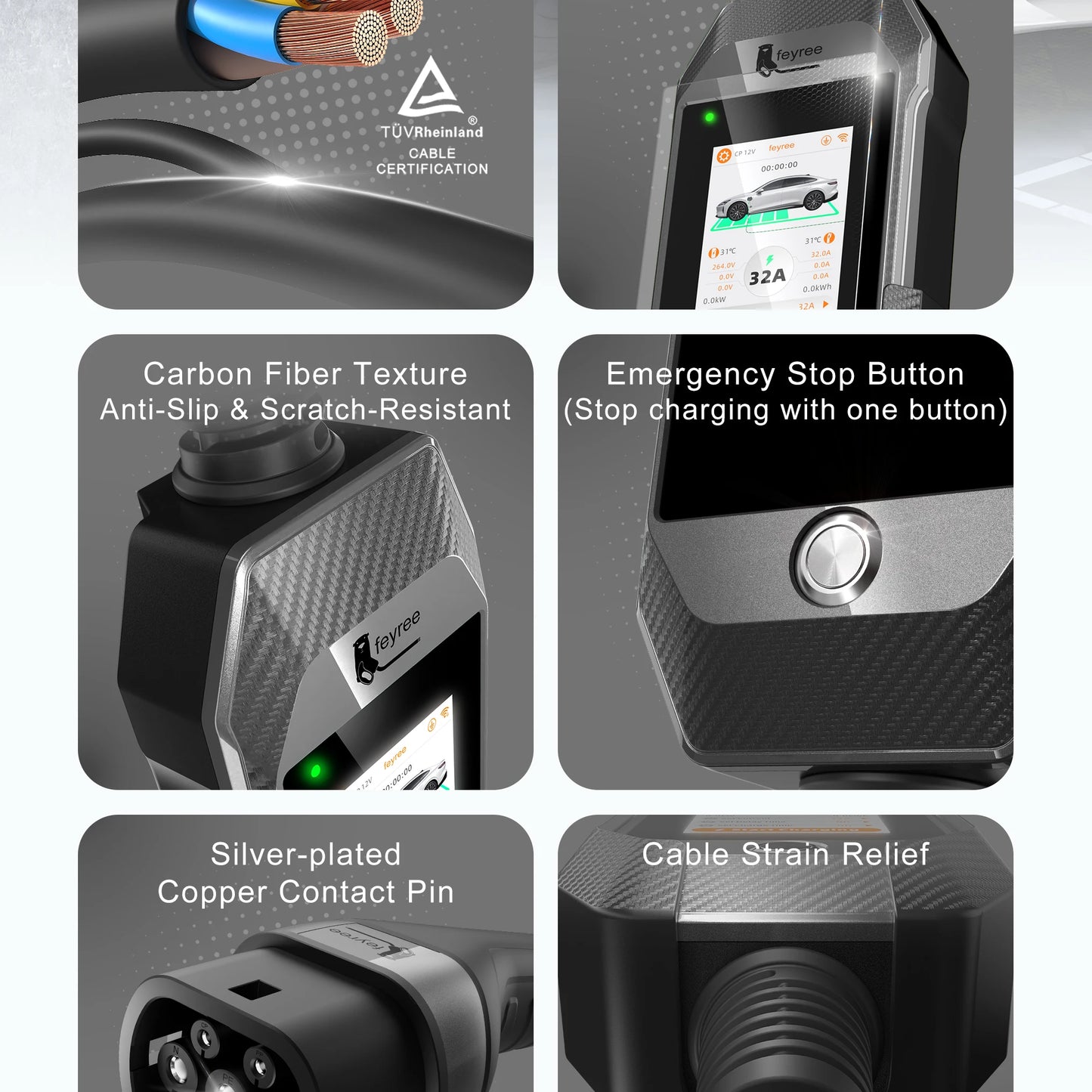 Portable 7kW EV Charger with 4.3" Touchscreen & Smart WiFi App Control