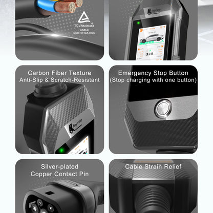 Portable 7kW EV Charger with 4.3" Touchscreen & Smart WiFi App Control