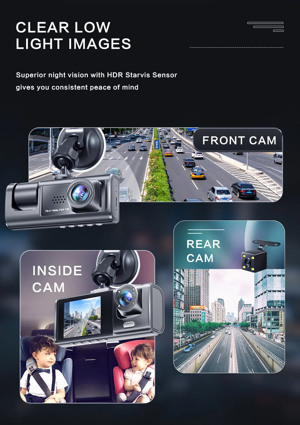 Dual Lens Dash Cam: 1080P HD Car Camera with Night Vision & Loop Recording