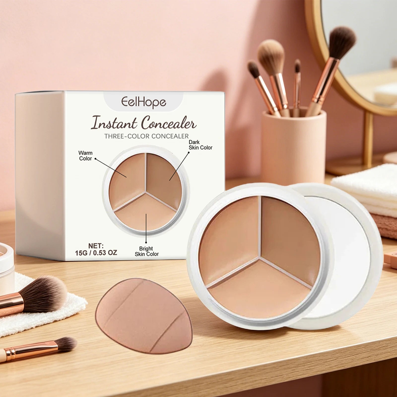 3-Color Cream Concealer Palette for Flawless Coverage & Contouring - 3