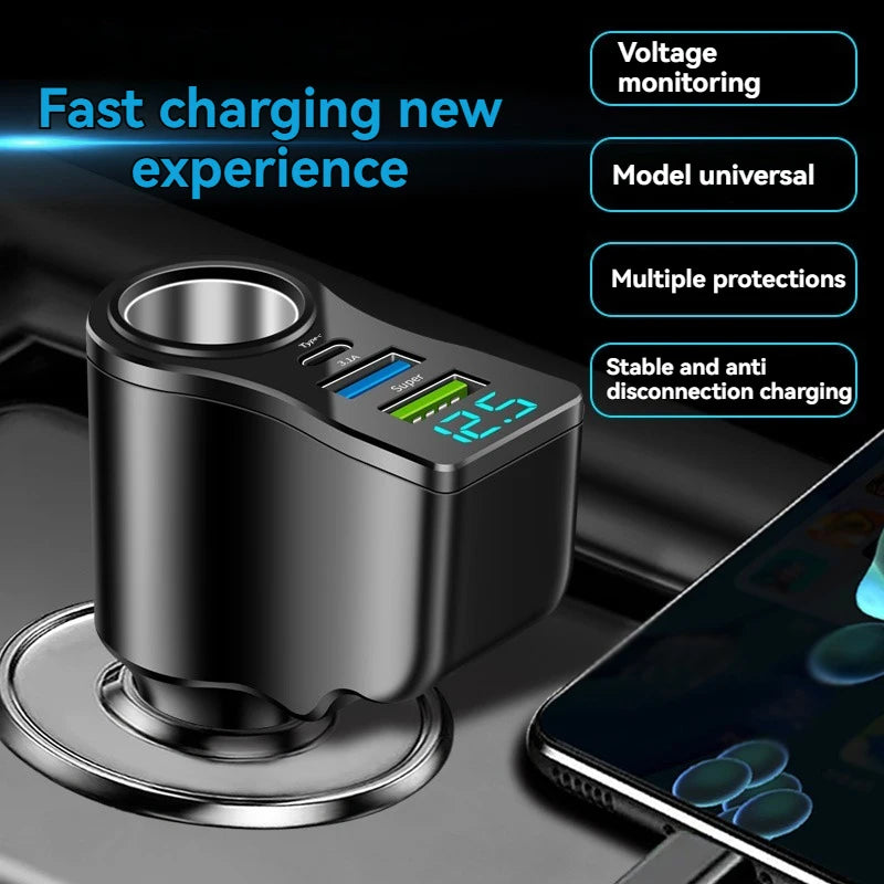 66W Fast Car Charger - Multi-Function Dual USB Cigarette Lighter Adapter