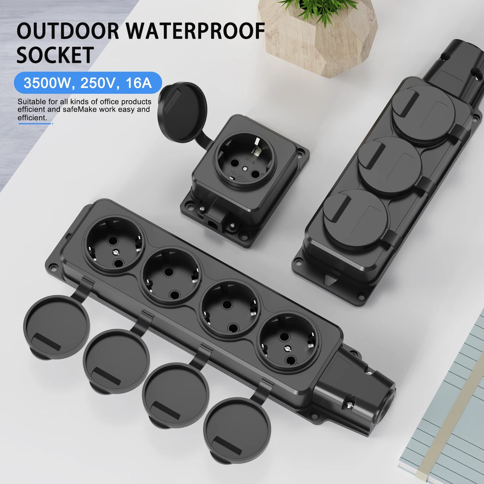 IP54 Waterproof German Standard Outdoor Power Socket - 16A 3500W Extension - 1