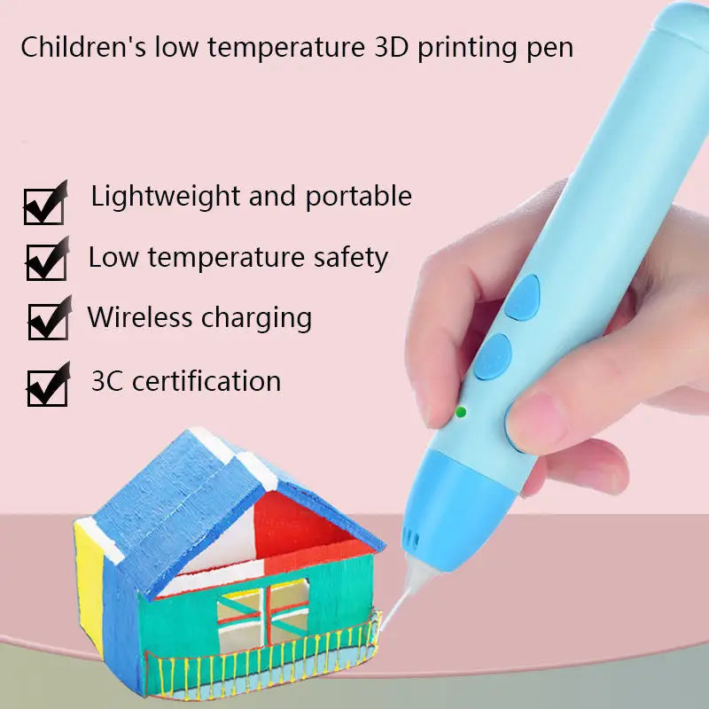 Kid's Safe Low Temperature 3D Printing Drawing Pen for Creative Arts & Crafts