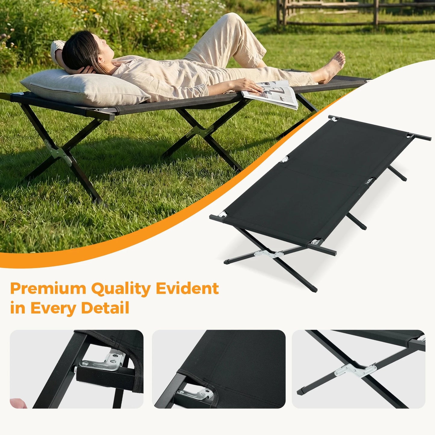 Extra-Wide Portable Folding Camping Cot - Heavy-Duty Outdoor Sleeping Bed