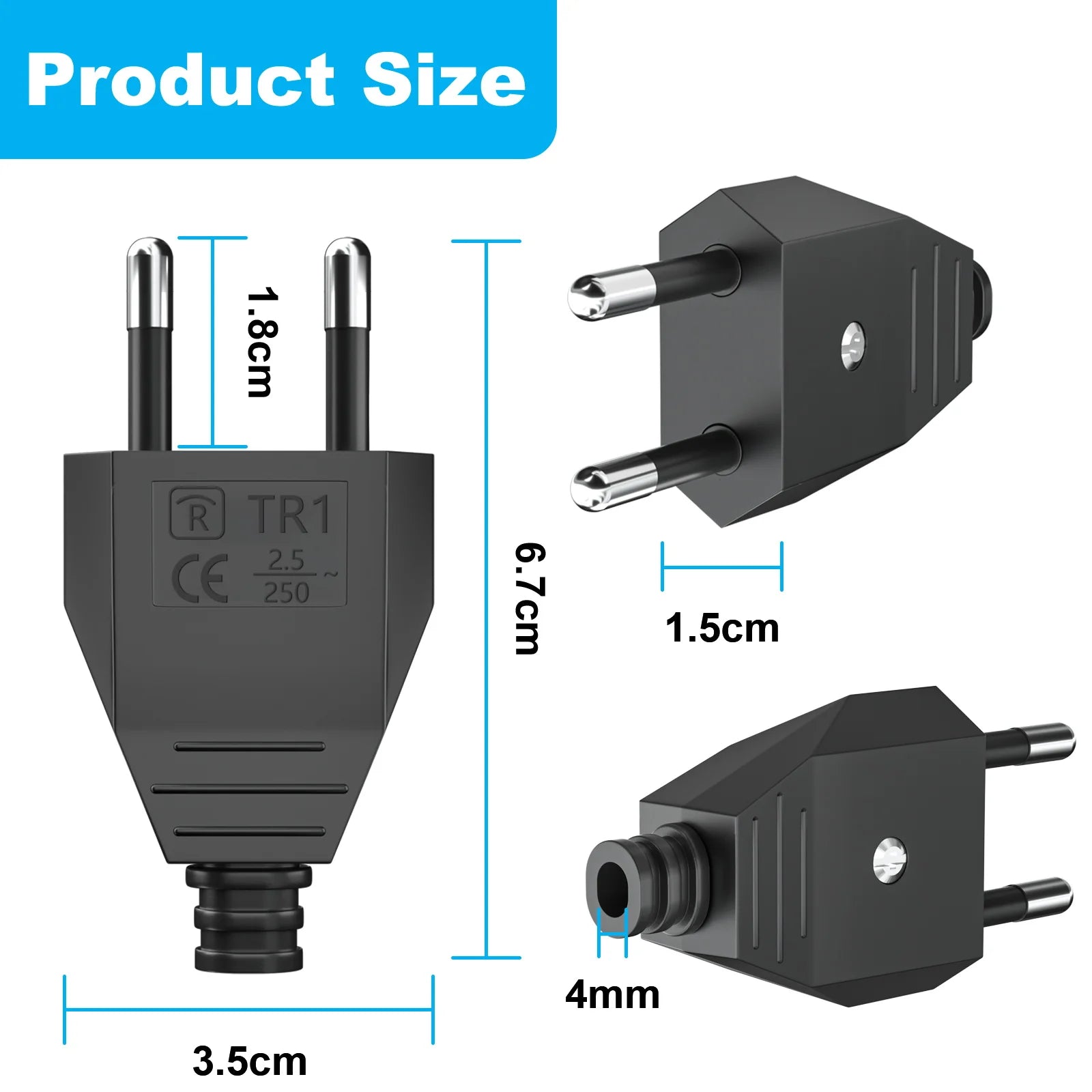 EU Plug Adapter Repair Kit - 250V Rewireable Schuko Power Connector - 9