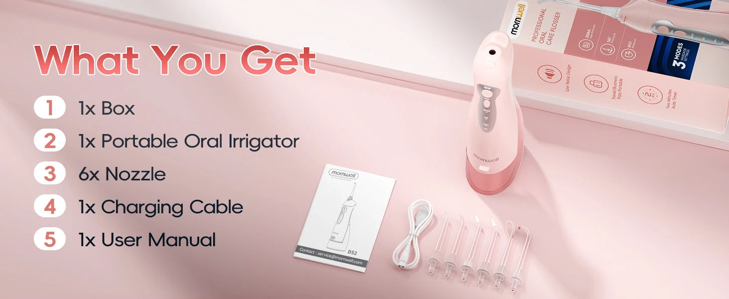 Rechargeable Portable Water Flosser with 6 Tips & 300ml Tank for Oral Care - 19
