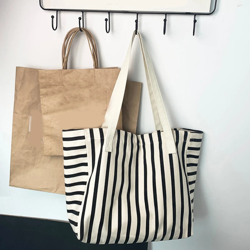 Luxury Striped Canvas Beach Tote