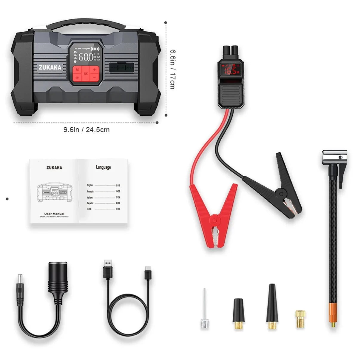 26800mAh Portable Car Jump Starter with 150PSI Air Compressor & Power Bank