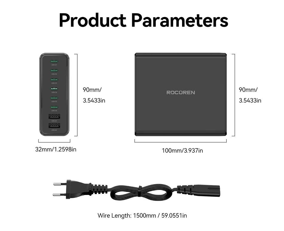 200W 8-Port USB-C Desktop Fast Charging Station for Laptops & Phones