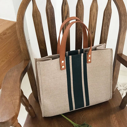 Luxury Striped Canvas Bucket Bag