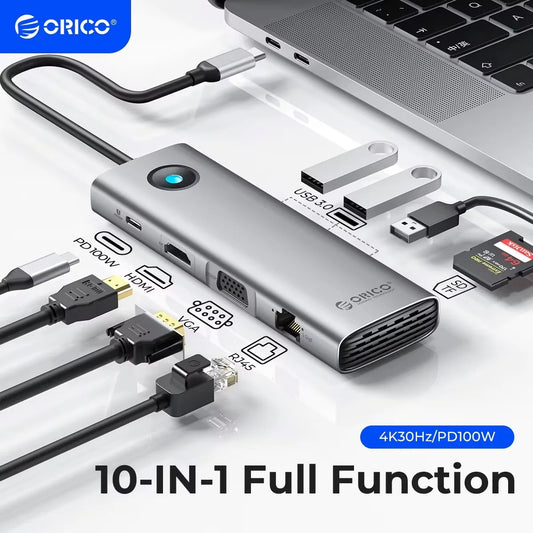 ORICO 10-in-1 USB-C Docking Station 4K HDMI Hub for Laptop & MacBook