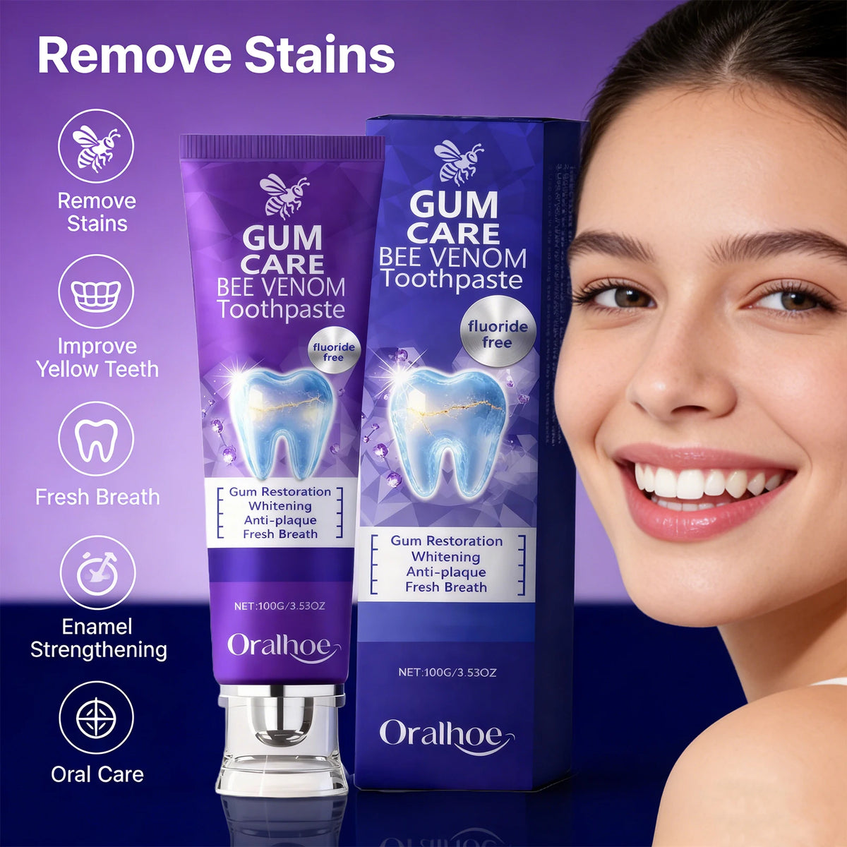 Bee Venom Gum Care Toothpaste for Teeth Whitening and Enamel Repair