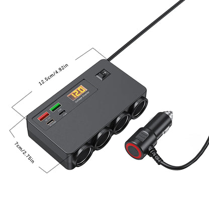 120W 4-Port Fast Car Charger Adapter - QC3.0 PD USB Type-C Auto Power Outlet